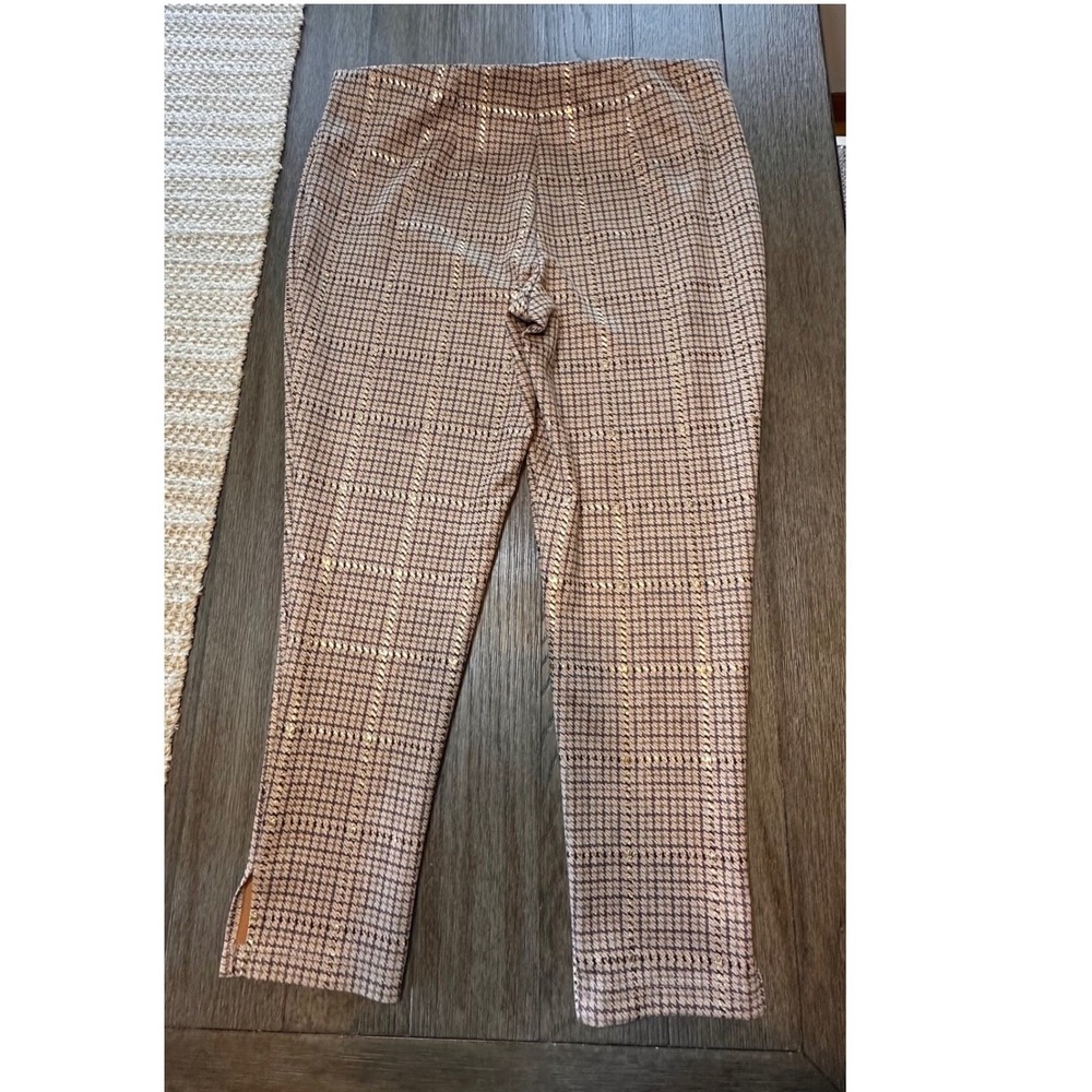Hope & Harlow Womens‎ XL Plaid Gold Metallic Print Pull On Career Pants Trousers